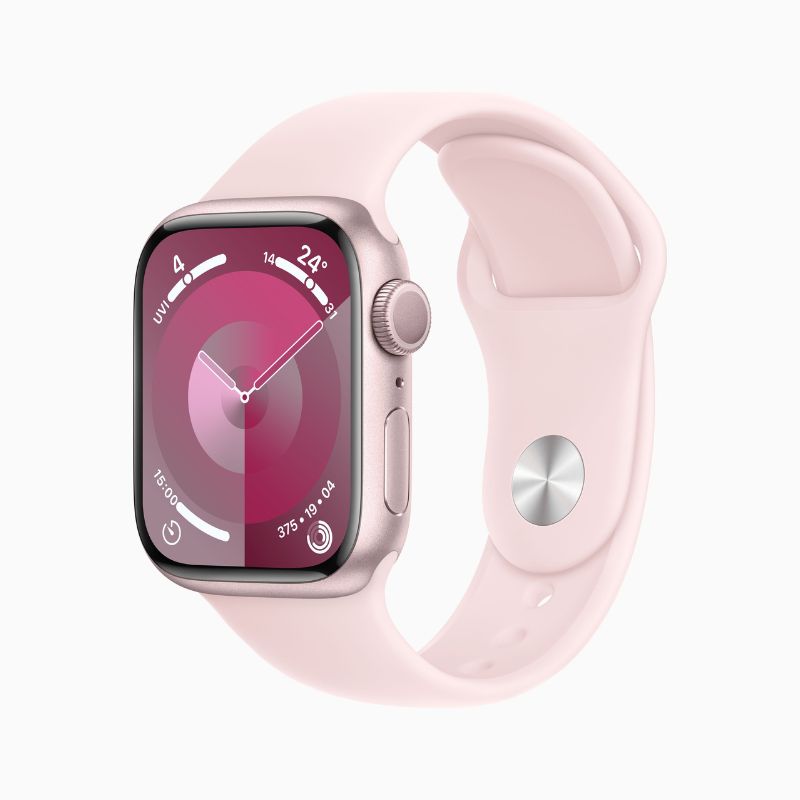 ساعة Apple Watch Series 9 GPS مقاس 41 مم هيكل من الألومنيوم مع حزام رياضي. (GPS)