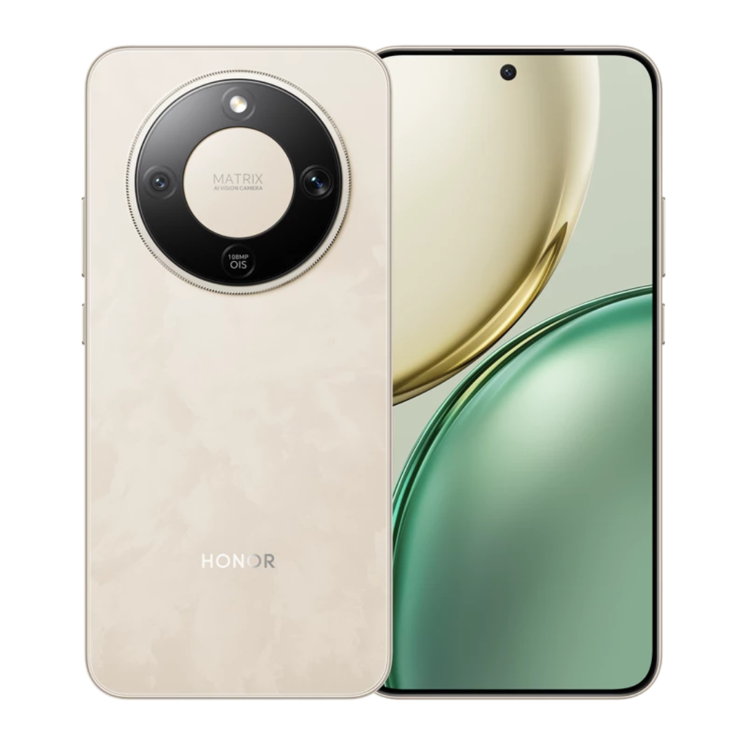 Honor X9d 5G Sunrise Gold smartphone front and back UAE